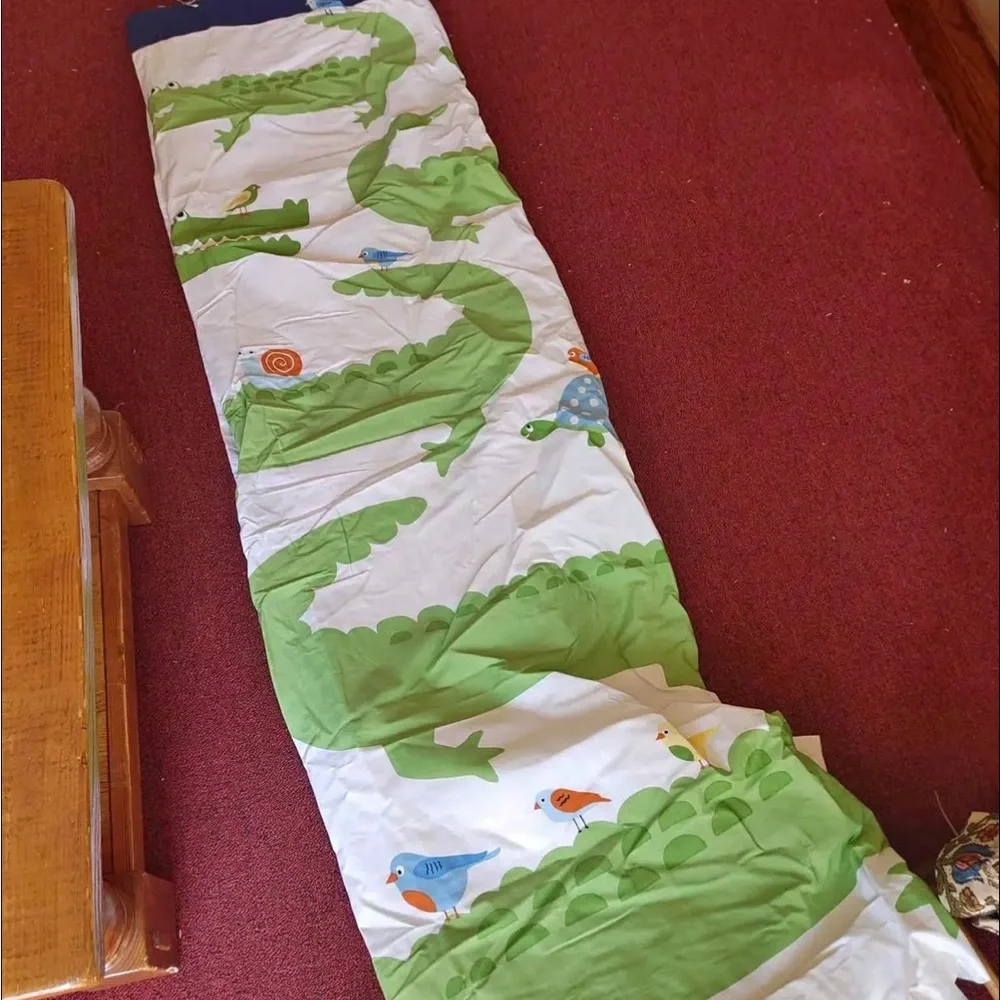Pottery Barn Kids Green Crocodile Print Shower Curtain liner & hooks whimsy